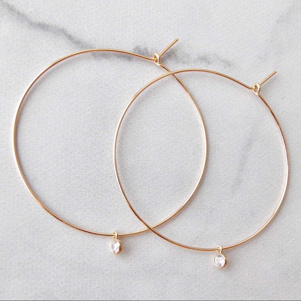 Large diamond cz hoop earrings 14k GF - Picture 6 of 8